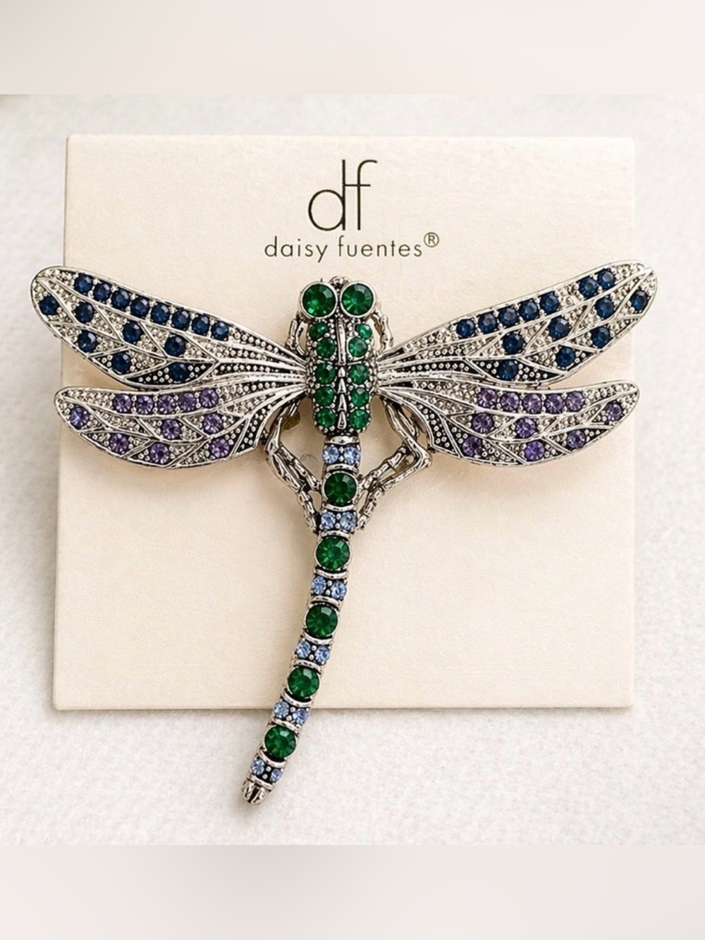 Daisy Fuentes Green, Blue & Purple Crystal Dragonfly Brooch